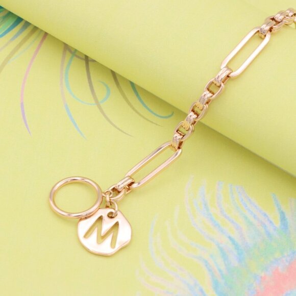 "Rose Gold Toggle Bracelet with M Charm and Chunky Link Chain, XPBL0893 - Picture 2 of 12